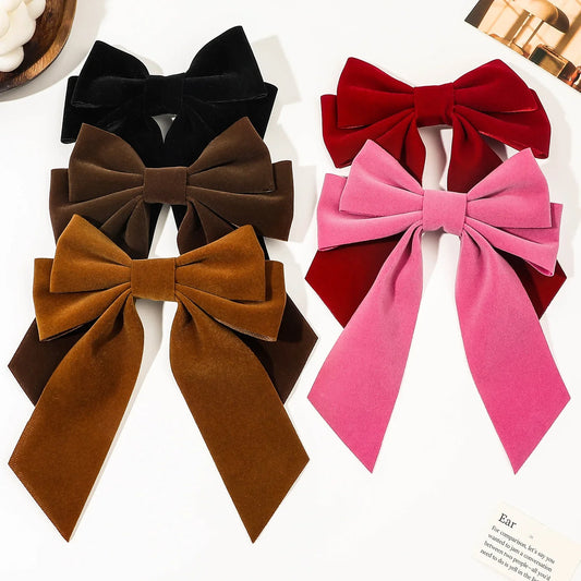 15cm Large Bow Hairpin Flocking Streamer Women's Hair Duckbill Clip Grabber Holiday Party Party Girl Hair Accessories Gift
